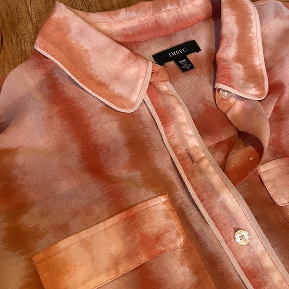 IMNYC Isaac Mizrahi Watercolor Pink Coral Button Down Shirt Medium - Picture 6 of 6